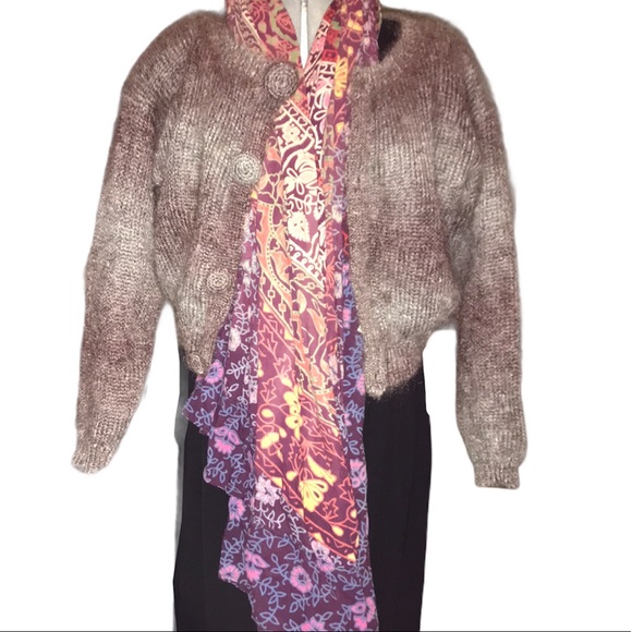 Granny Core Vintage Mohair Wool Blend Sweater, Mohair Vintage Purple Cardigan - Picture 1 of 16